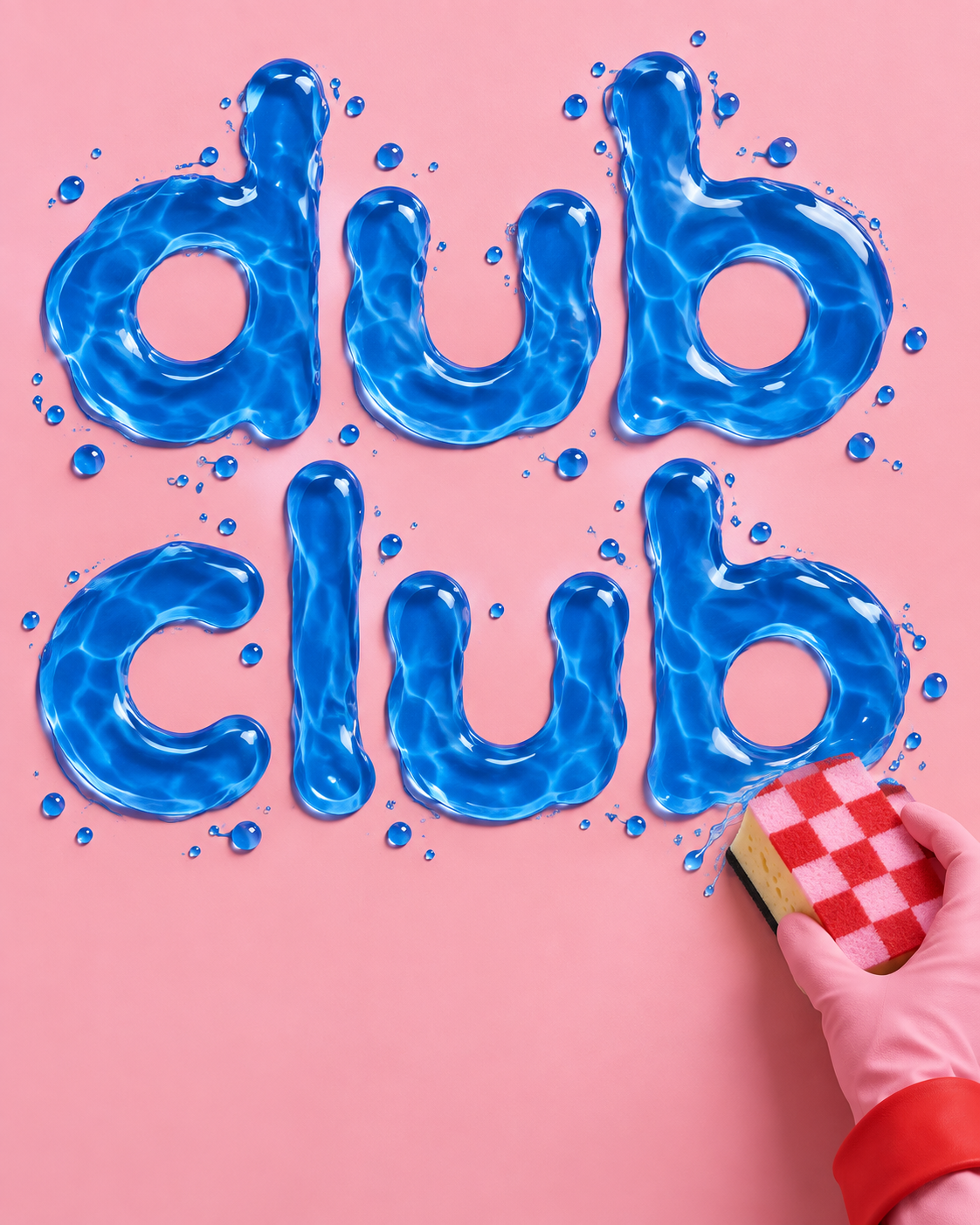 Dub Club written in cobalt blue water on pink